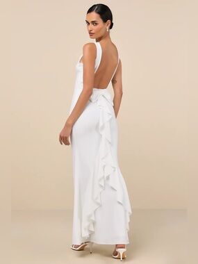 Lulus | Dresses | Nwt Lulus Lovely Endearment White Satin Sleeveless  Backless Maxi Dress
